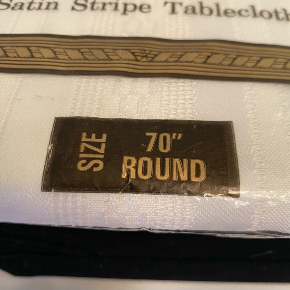 NWT Monticello satin striped tablecloth 70 inch round white vintage 2004